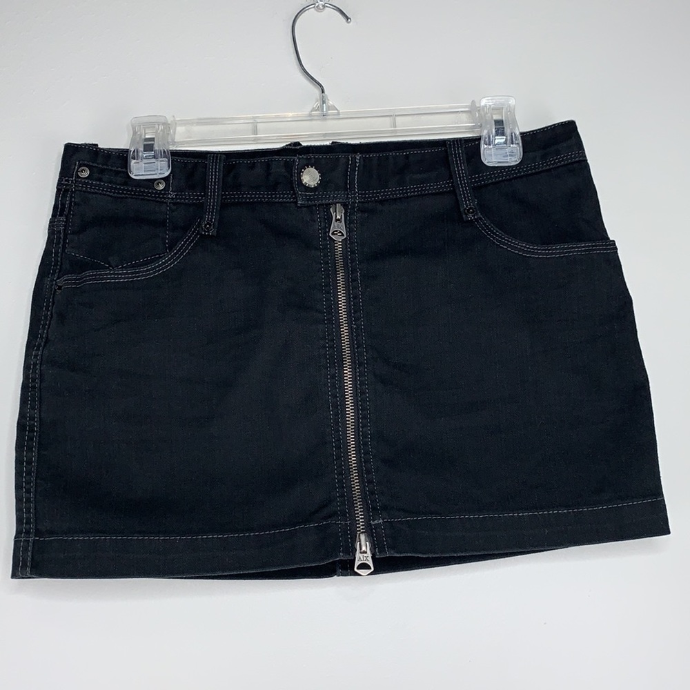 Armani Exchange denim zip front mini skirt